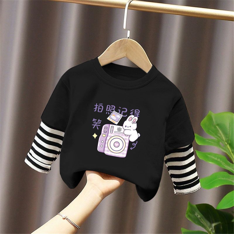 G2372# Girls Long Sleeve T-Shirt Bottoming Shirt New Baby Big Children Fake Two-Piece T-Shirt Foreign Style Jacket - Image 1