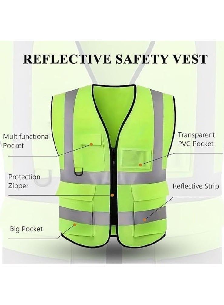 TEAKWOOD High Visibility Reflective Safety Vest Work Waistcoat, Reflective Tape strips Road Costruction Green Color Safety Use Vests(XXL) - Image 5