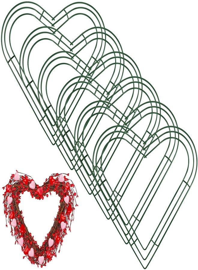 Aodaer 6 Pack 18 Inch Heart Wire Wreaths Frame Heart Metal Wreath Garland Green Wire Flower Wreath for Valentine's Day, Wedding Party, Home Ceremony Decoration - Image 1