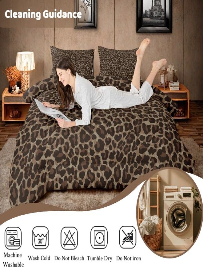 Erosebridal طقم لحاف من 7 قطع بنقشة جلد النمر من إيروسبريدال، مقاس كوين، طقم مفروشات فائق النعومة بنقشة جلد الفهد، طقم سرير بنقشة التمويه البني يشمل لحافًا، طقم ملاءات، أغطية وسائد، وأغطية وسائد، ديكور غرفة نوم - Image 4