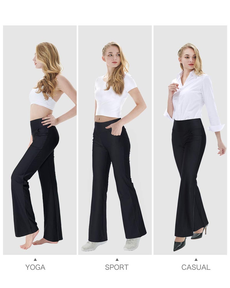 Zeronic Bootcut Yoga Pants for Women with Pockets High Waisted Workout Running Pants Tummy Control Long Bootleg Work Pants(Black,X-Large) - Image 3