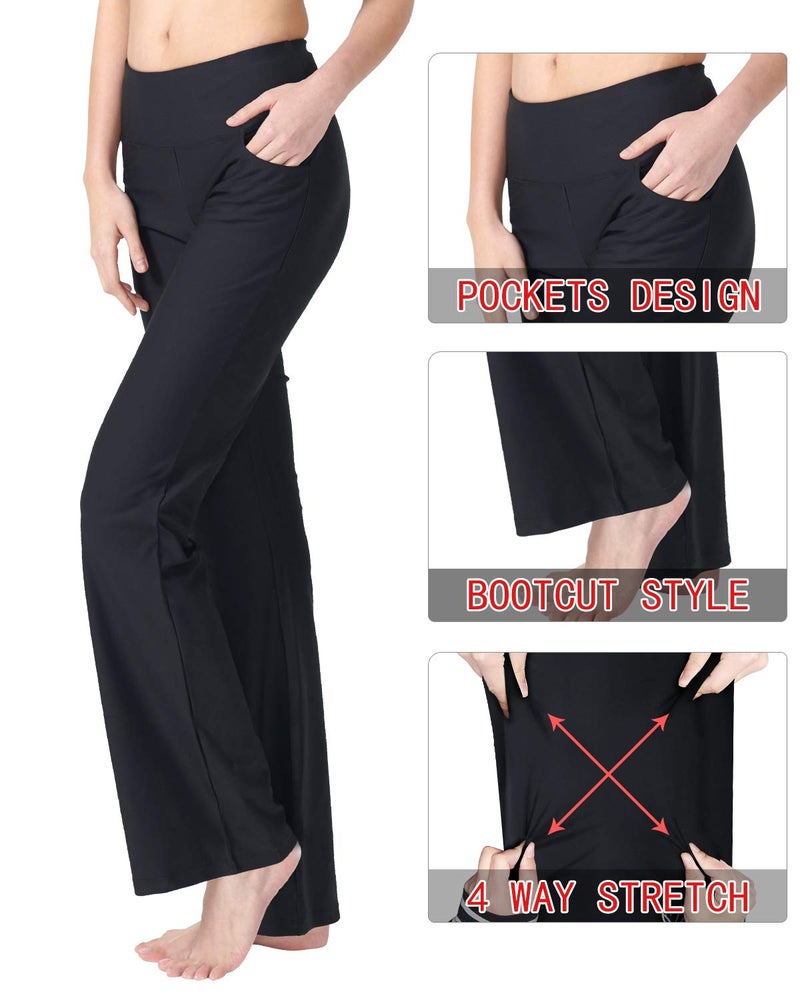 Zeronic Bootcut Yoga Pants for Women with Pockets High Waisted Workout Running Pants Tummy Control Long Bootleg Work Pants(Black,X-Large) - Image 5
