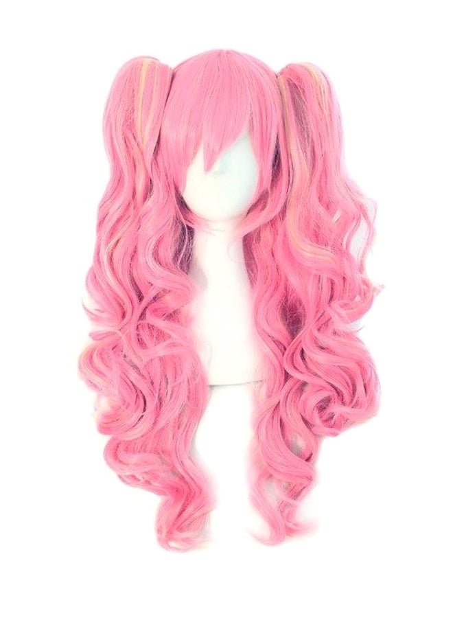 نيج تشينغ باروكة شعر مستعار بتصفيف شعر طويل ومجعد وذيل حصان بمشبك شعر تنكري وردي 55سم - Image 1
