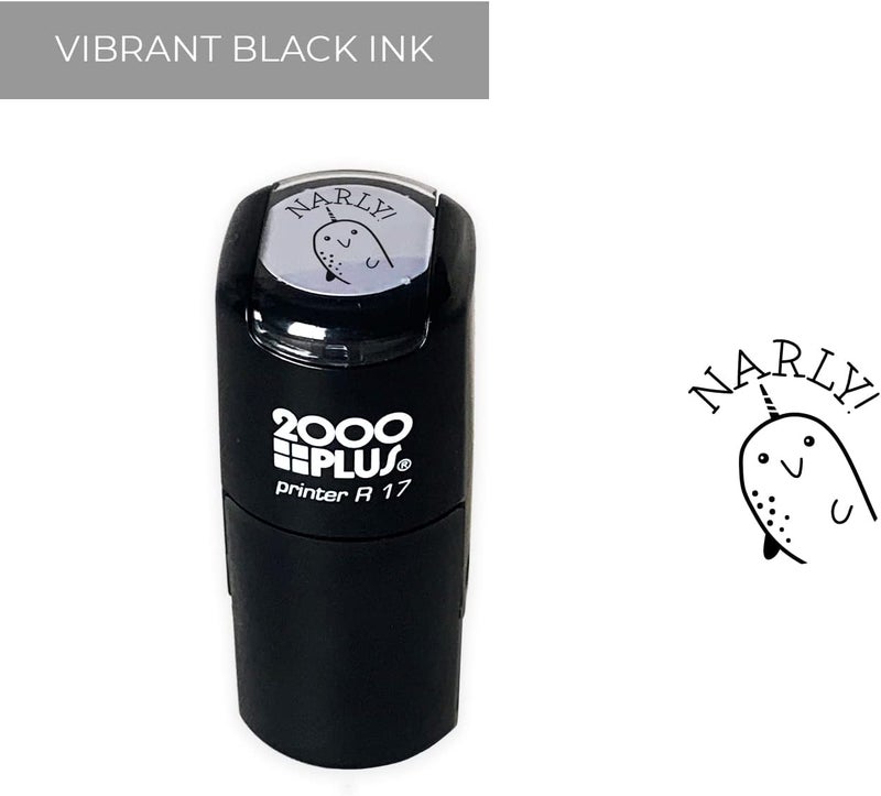 SBlabels Gnarly Narwhal Stamp / 2000 Plus Self Inking Teacher Cute Animal Reward Stamper / 9/16" Small Black Narwhal Themed Imprint Planner Worksheet Stamp - Image 1