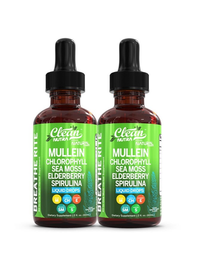 Clean Nutraceuticals Organic Mullein Liquid Drops With Chlorophyll for Lung Detox Plus Irish Sea Moss, Spirulina, Licorice, Tart Cherry, Lobelia, Motherwort, And Elderberry For Men Women Health Supplement Vitamin (2) - Image 1