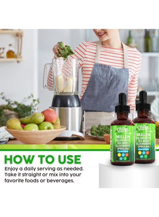 Clean Nutraceuticals Organic Mullein Liquid Drops With Chlorophyll for Lung Detox Plus Irish Sea Moss, Spirulina, Licorice, Tart Cherry, Lobelia, Motherwort, And Elderberry For Men Women Health Supplement Vitamin (2) - Image 4