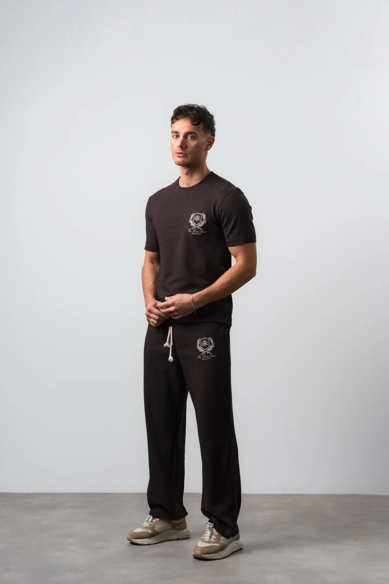 RESPIRE Men's FFB Dirty Stitch T-Shirt and Pants Set, Coffee