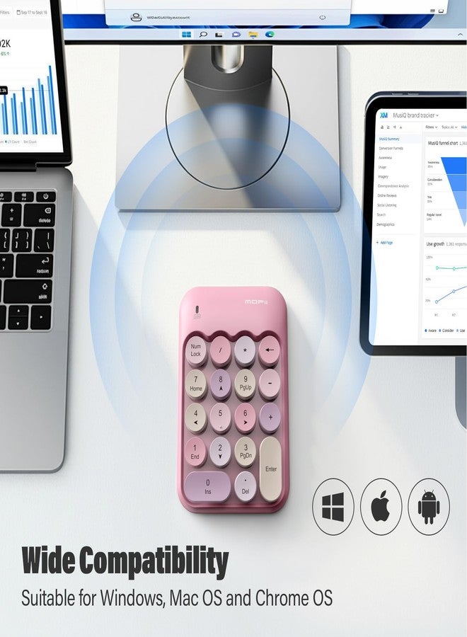MOFII Cute Colorful Wireless Number Pad - 18 Keys, Portable 2.4 GHz with Stable Wireless Connectivity, 10-Key Financial Accounting Extension for Laptop, PC, Desktop, Surface Pro & Notebook- Pink - Image 3