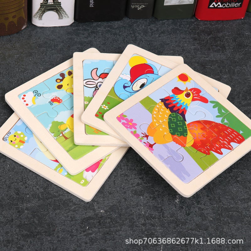Wooden 3-7 Years Old 9-Piece Wooden Puzzle Kidsren'S Animal Puzzle Educational Early Education Cartoon Plane Puzzle Toy - Image 3
