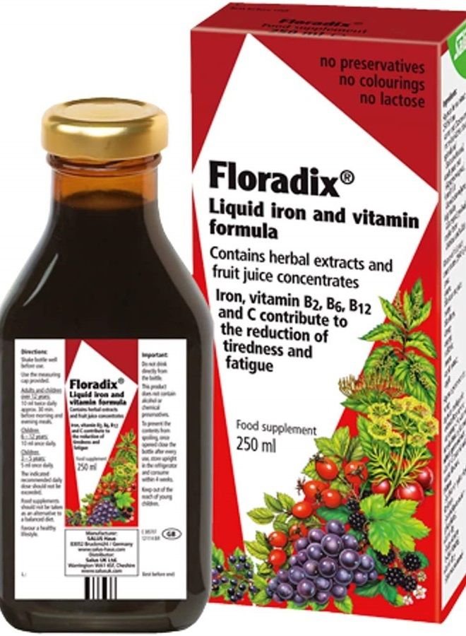 تركيبة سائلة من الحديد والفيتامينات من فلورافيتال، 8.5 أونصة سائلة - 250 مل - صنع في ألمانيا (عبوة من قطعتين)