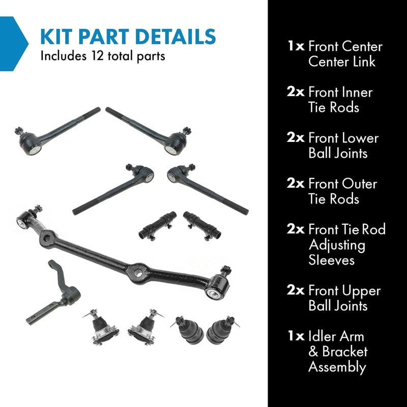 TRQ Front Steering & Suspension Kit Ball Joint Center Link Idler Arm & Bracket Assembly Tie Rod Tie Rod Adjusting Sleeve Compatible with Chevrolet GMC - Image 2