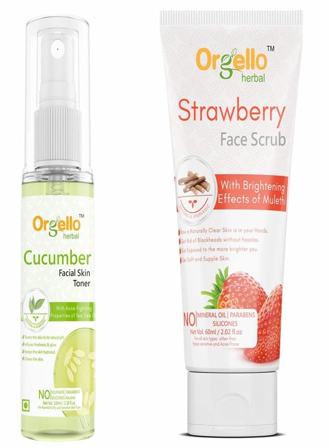 Orgello herbal cucumber toner for face | 1 X 100 gm + Strawberry scrub for face | 1 X 60 gm | Pack of 2 - Image 1