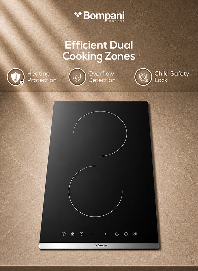 Bompani 30cm Built-In Hob, 2 Cooking Zones, Front Easy Dial Touch Control, Vitroceramic Hobs - One Year Manufacturer Warranty - BO263ACT Black - Image 4