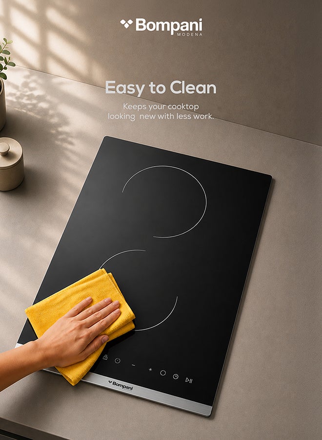 Bompani 30cm Built-In Hob, 2 Cooking Zones, Front Easy Dial Touch Control, Vitroceramic Hobs - One Year Manufacturer Warranty - BO263ACT Black - Image 5