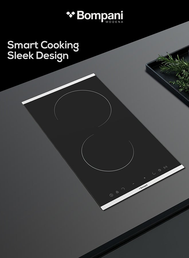 Bompani 30cm Built-In Hob, 2 Cooking Zones, Front Easy Dial Touch Control, Vitroceramic Hobs - One Year Manufacturer Warranty - BO263ACT Black - Image 1