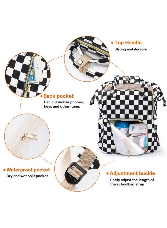 LIMHOO 3 in 1 Diaper Bag Backpack, Multifunction Large Baby Bags with Changing Pad & Stroller Straps, Waterproof Nappy Bag for Mom Baby Care (Checkered) - Image 3