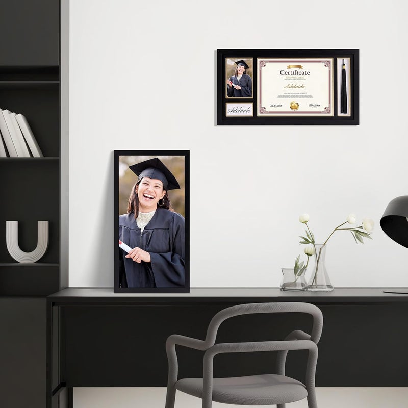 Lavezee Single 10x20 Diploma Frame with Tassel Holder for 8.5x11 Certificate and 4x6 Photo, Black Over Gold Double Mat with PS Front for Wall, 1 Pack, Graduation Shadow Frame Gifts - Image 2