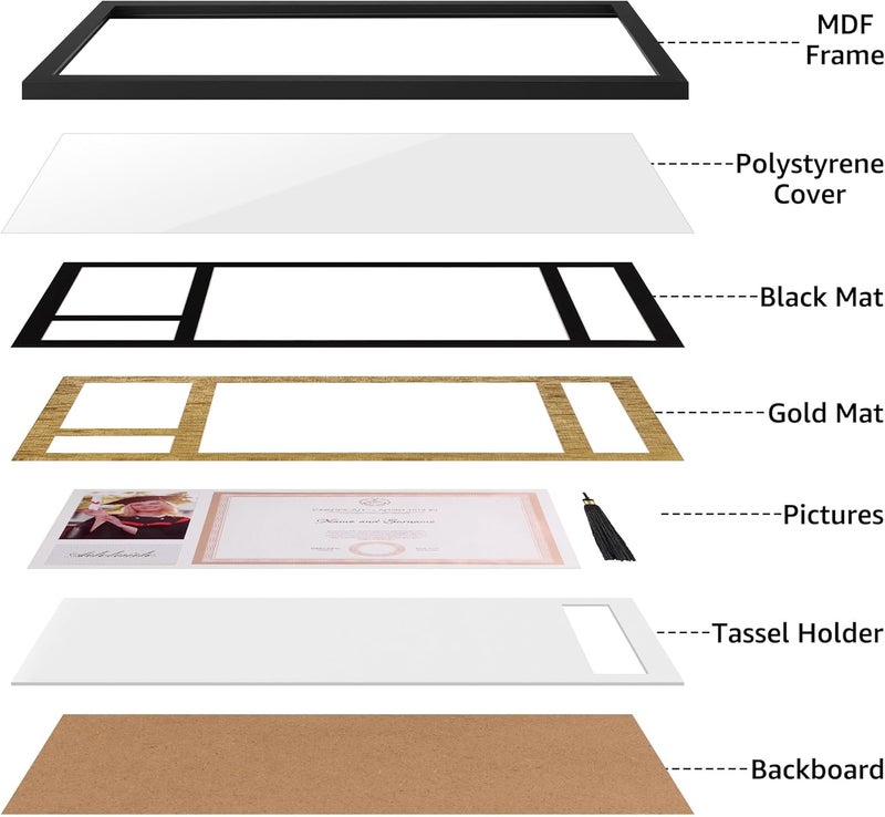 Lavezee Single 10x20 Diploma Frame with Tassel Holder for 8.5x11 Certificate and 4x6 Photo, Black Over Gold Double Mat with PS Front for Wall, 1 Pack, Graduation Shadow Frame Gifts - Image 3