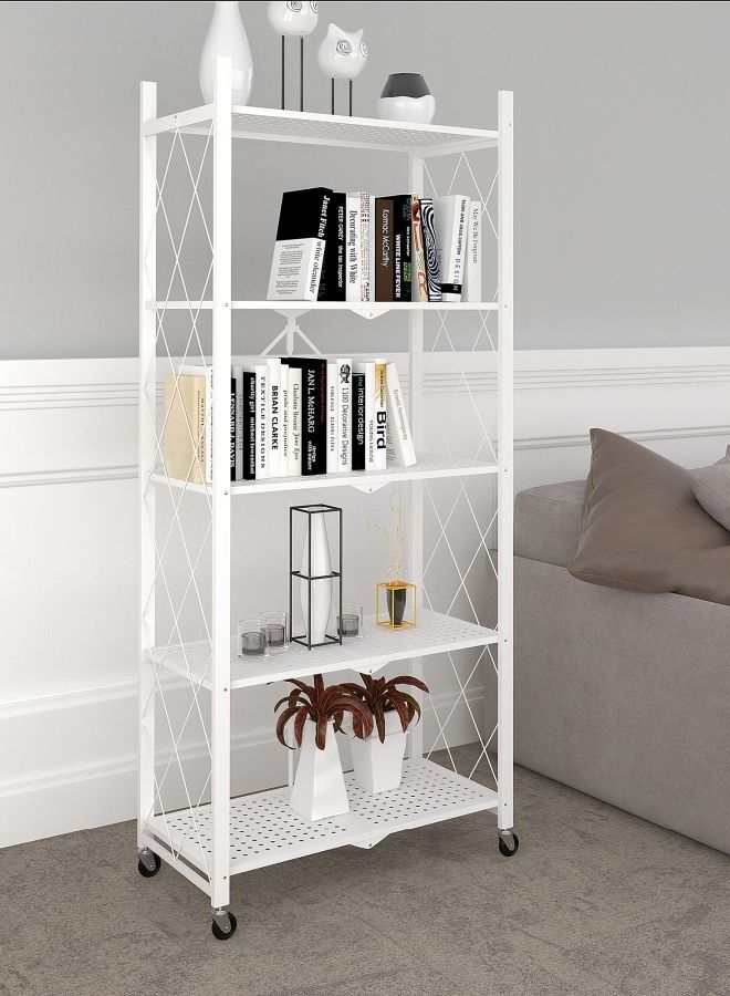 DubaiGallery 5 Layer Folding Storage Rack Home Storage Foldable Kitchen Display Rack Shelf with Wheels Kitchen Organizer Shelf - Image 2