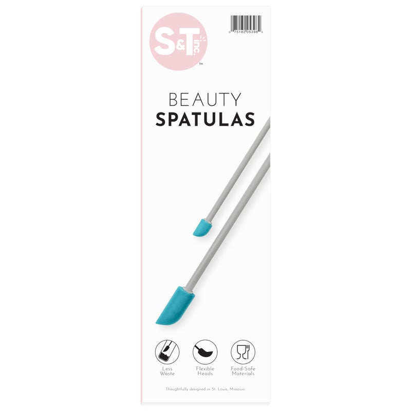 S&T INC. Makeup Spatula, Large and Mini Silicone Spatula Set for Cosmetics, Shampoo, Hair Care, and Skin Care Products, 2 Piece Set, Grey/Teal