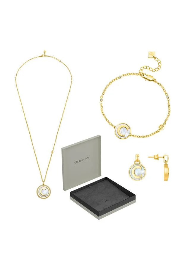 شيروتي 1881 Circulo Gold Plated MOP Big Necklace, Earrings and Bracelet Set Box for Womens
