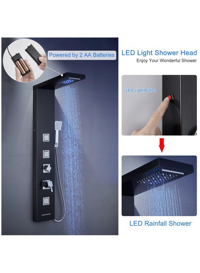 MENATT LED Shower Panel Tower System, Bathroom 5-Function Shower Panel Tower with LED Rainfall Waterfall Shower Head, Massage Jets, Tub Spout, Handheld Shower, Black - Image 3