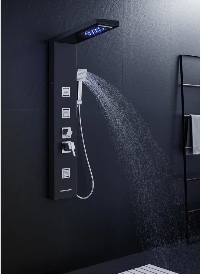 MENATT LED Shower Panel Tower System, Bathroom 5-Function Shower Panel Tower with LED Rainfall Waterfall Shower Head, Massage Jets, Tub Spout, Handheld Shower, Black - Image 5