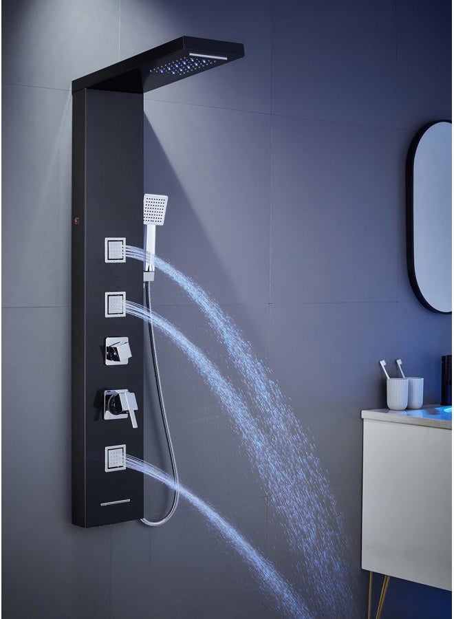 MENATT LED Shower Panel Tower System, Bathroom 5-Function Shower Panel Tower with LED Rainfall Waterfall Shower Head, Massage Jets, Tub Spout, Handheld Shower, Black - Image 4