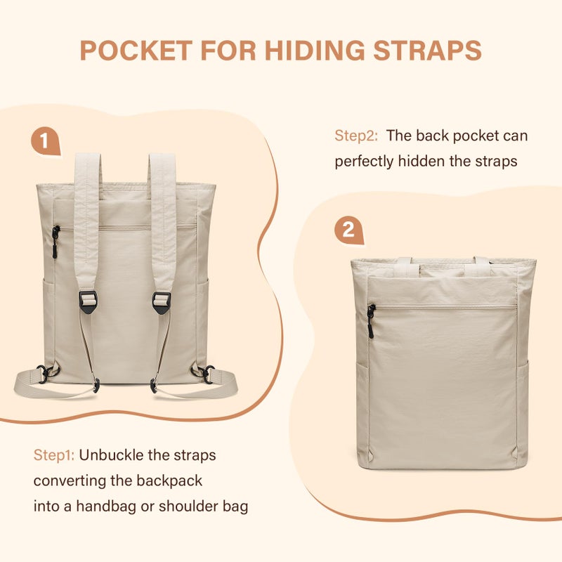 GOLF SUPAGS Foldaway Convertible Tote Backpack Lightweight Nylon Daypack for Women Men City Pack Versatile Backpack for Leisure Travel, Apricot - Image 2