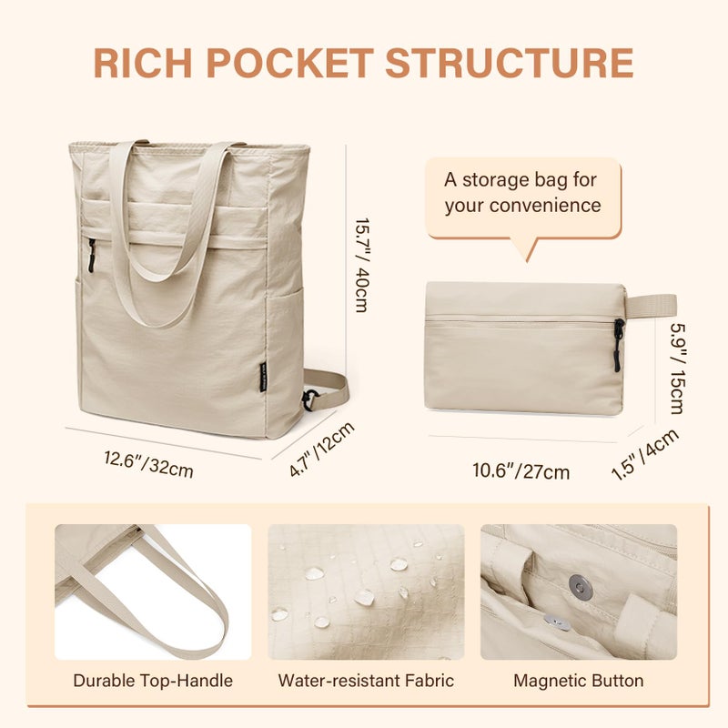 GOLF SUPAGS Foldaway Convertible Tote Backpack Lightweight Nylon Daypack for Women Men City Pack Versatile Backpack for Leisure Travel, Apricot - Image 5