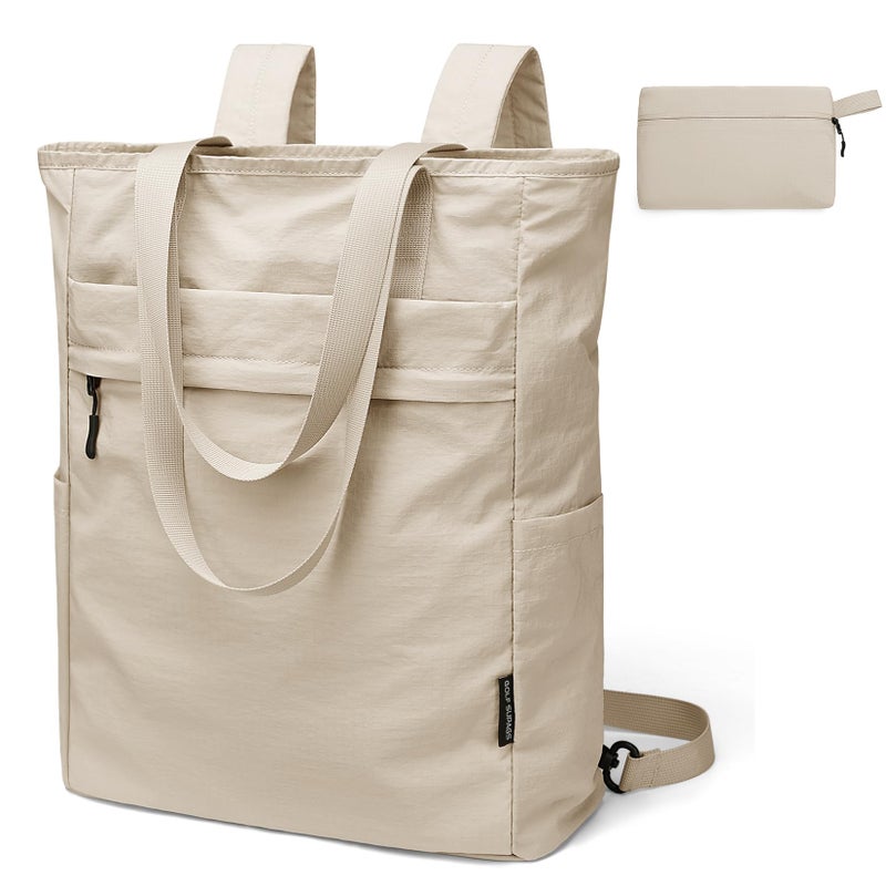 GOLF SUPAGS Foldaway Convertible Tote Backpack Lightweight Nylon Daypack for Women Men City Pack Versatile Backpack for Leisure Travel, Apricot - Image 1