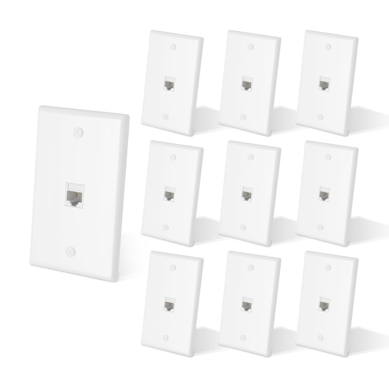 ZoeRax 10Pack Ethernet Wall Plate Outlet Single Gang Matte Keystone Wall Plate with RJ45 Keystone Coupler White - Image 2