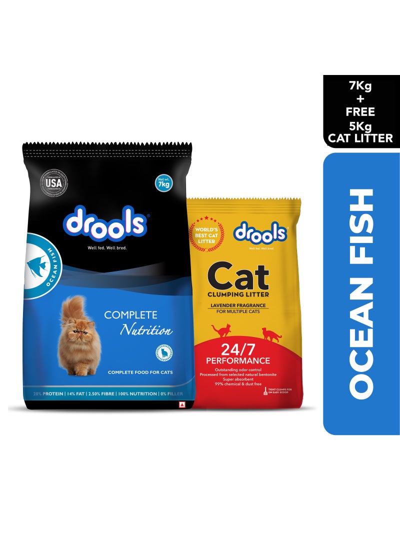 Drools طعام جاف للقطط البالغة سمك المحيط 7 كجم مع 5 كجم رمل قطط مجاني - Image 2