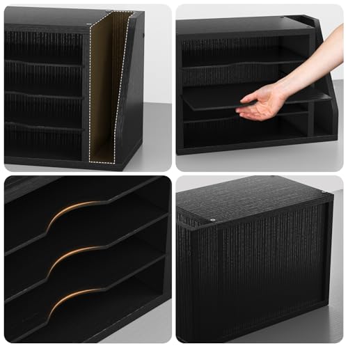 Creso hom Mail Sorter, File Organizer Desktop, Wood Desk Organizer with 3 Adjustable Shelves, Mail Holder for Office, Home, Letter Sorter File Holders for Envelopes, Mail Supplies Magazines, Black - Image 4