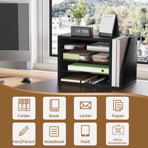 Creso hom Mail Sorter, File Organizer Desktop, Wood Desk Organizer with 3 Adjustable Shelves, Mail Holder for Office, Home, Letter Sorter File Holders for Envelopes, Mail Supplies Magazines, Black - Image 5
