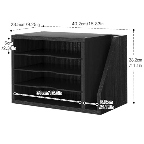Creso hom Mail Sorter, File Organizer Desktop, Wood Desk Organizer with 3 Adjustable Shelves, Mail Holder for Office, Home, Letter Sorter File Holders for Envelopes, Mail Supplies Magazines, Black - Image 3