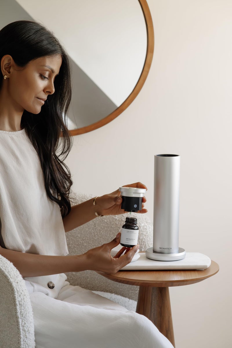 AromaTech New AroMini BT Plus Scent Diffuser w/Bluetooth – Cold-Air Diffusion Scent Machine for Home, Office, Hotel, Spa – Nebulizing Diffusion System for Essential Oil Blends (Silver) - Image 5
