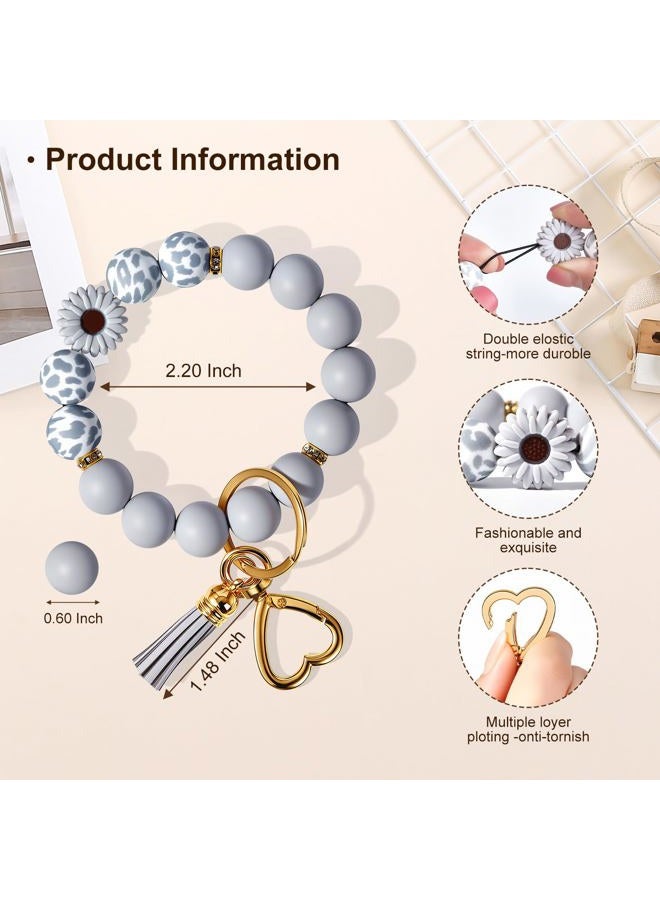 Weixiltc Silicone Bead Keychain Wristlet for Women, Charm Bracelet Key Chains, Car Key Rings Holder for Girls, Daisy Gray, Standard - Image 2