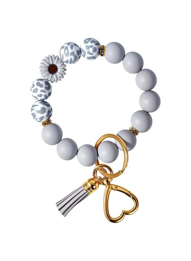 Weixiltc Silicone Bead Keychain Wristlet for Women, Charm Bracelet Key Chains, Car Key Rings Holder for Girls, Daisy Gray, Standard - Image 1