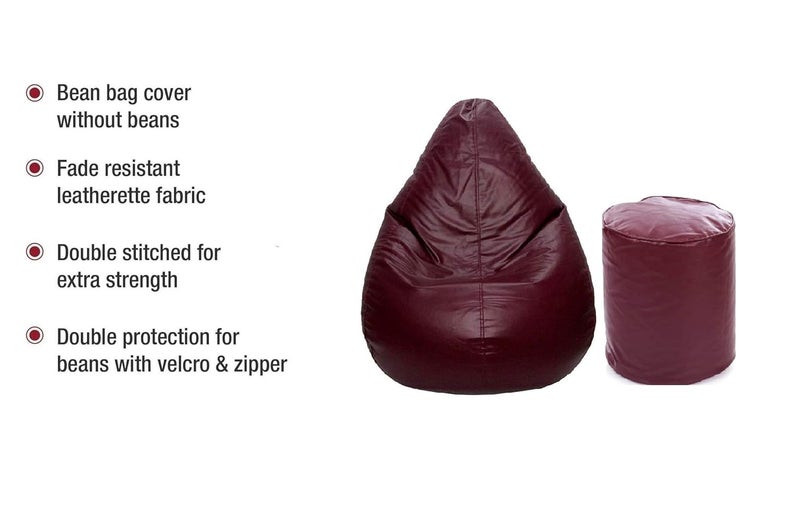 TRUE 2 F XXL Teardrop Bean Bag Cover Foot Stool Only Without Beans Maroon XXL - Image 4