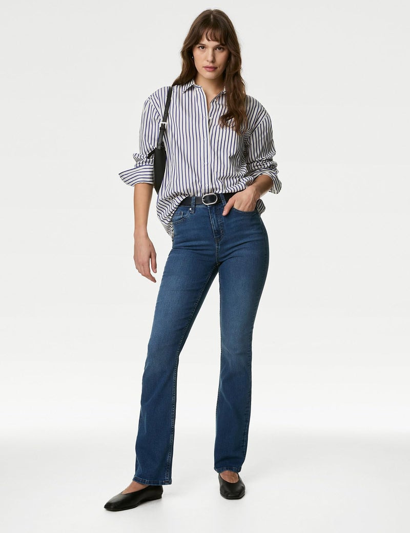 Marks & Spencer Solid Blue Cotton Womens Eva Bootcut Jeans - Image 2