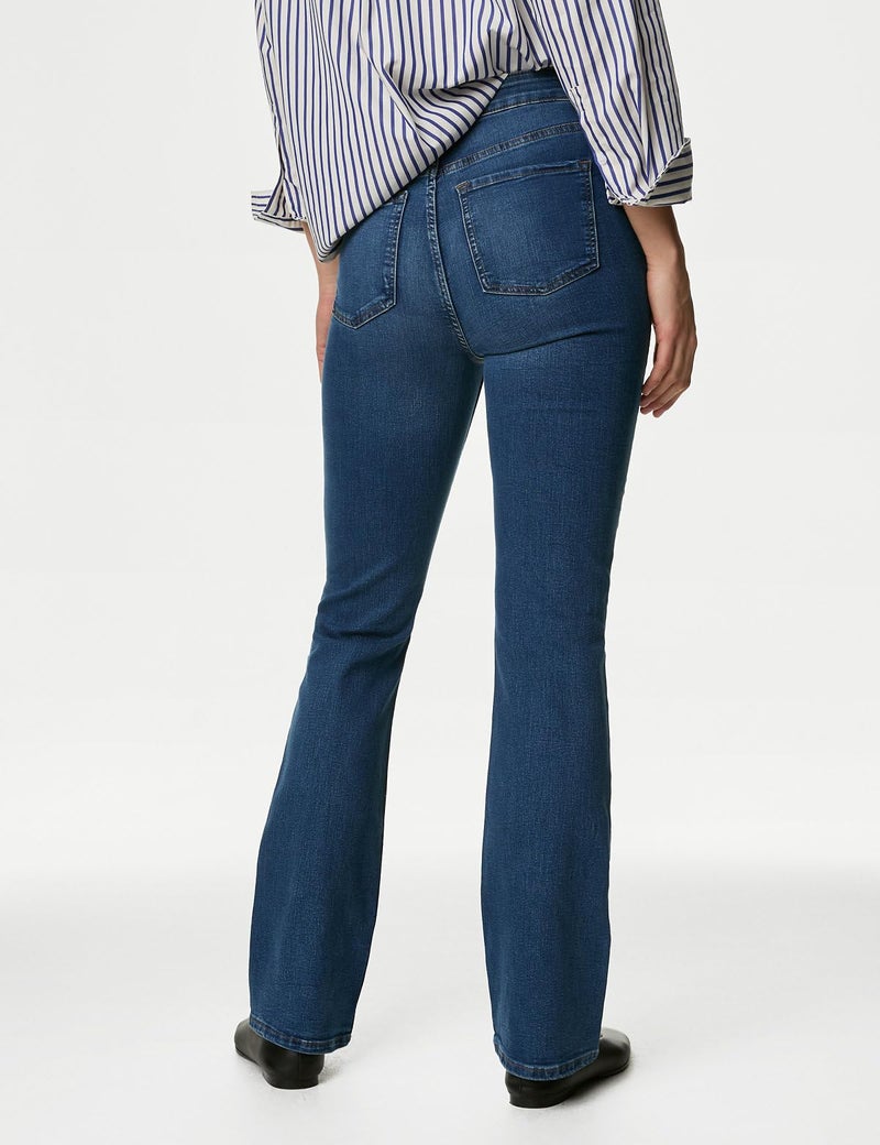 Marks & Spencer Solid Blue Cotton Womens Eva Bootcut Jeans - Image 4