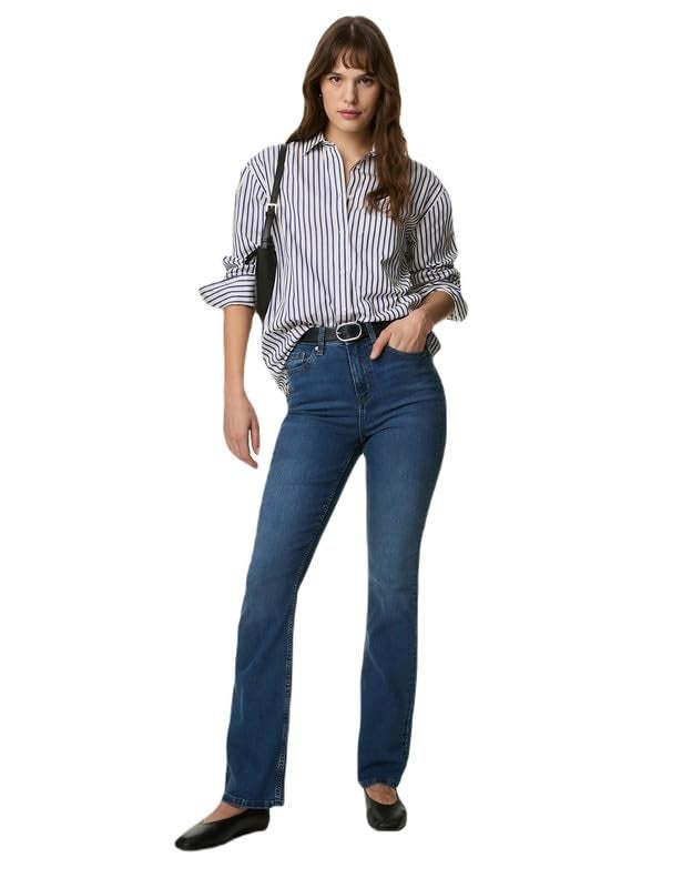 Marks & Spencer Solid Blue Cotton Womens Eva Bootcut Jeans - Image 1