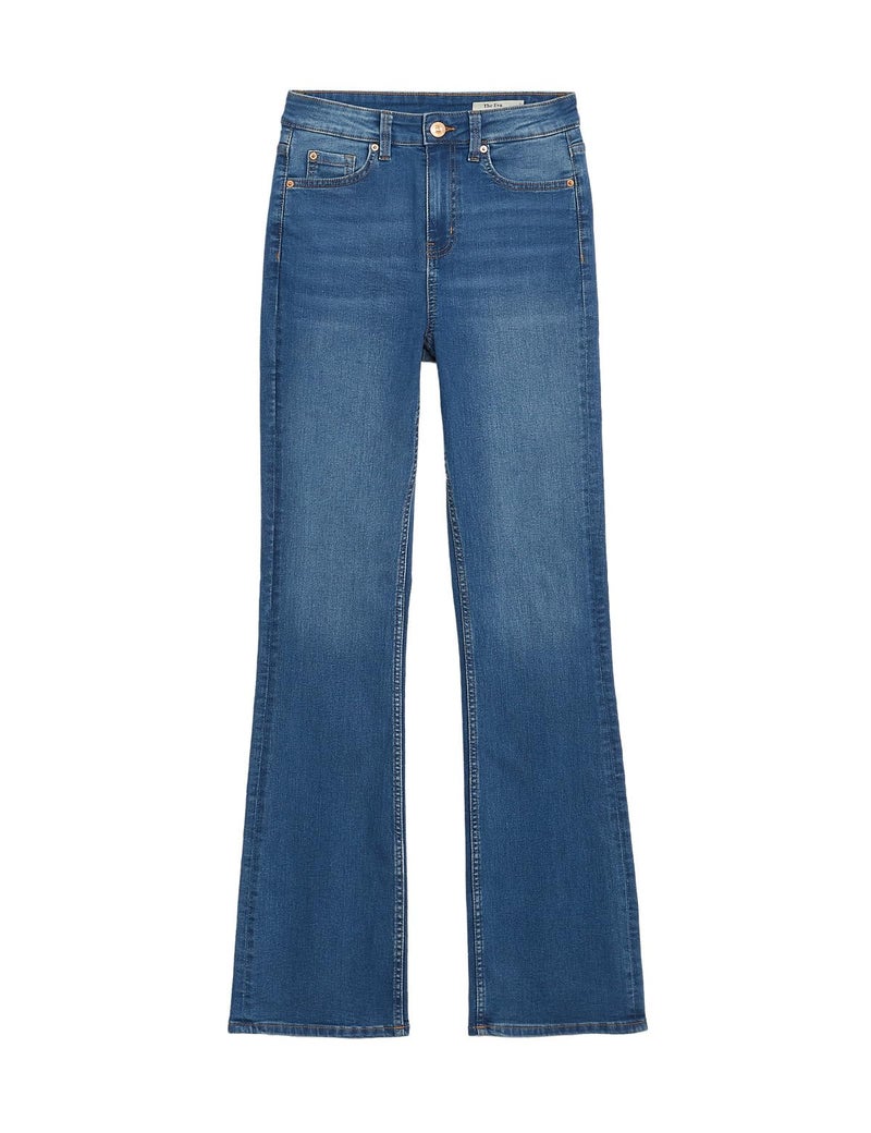 Marks & Spencer Solid Blue Cotton Womens Eva Bootcut Jeans - Image 3