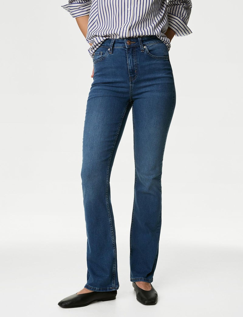 Marks & Spencer Solid Blue Cotton Womens Eva Bootcut Jeans - Image 5