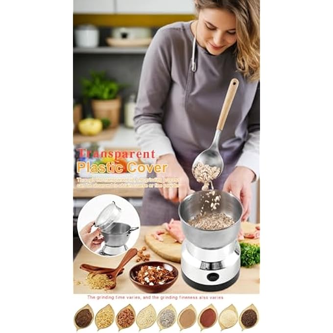 Honwor Electric Coffee  Spice Grinder  4 Stainless Steel Blades 300Ml Capacity OneTouch Operation Portable Design For Beans Rice Seeds - Image 4