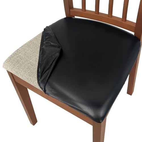 WENZMOC PU Leather Seat Covers for Dining Chairs 4 Pack 100 Waterproof Dining Room Chair Seat Covers Stretch and Wipeable Kitchen Chair Cover Protectors PU Black 4 PCS - Image 1