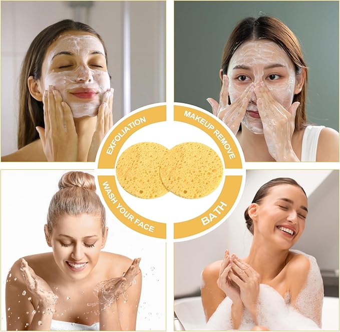 Compressed Facial Sponges 50Count Disposable Turmeric Cleansing Facial Pads 100 Natural Reusable Cosmetic Spa Sponges for Washing Face Facial Cleansing ExfoliatingRound