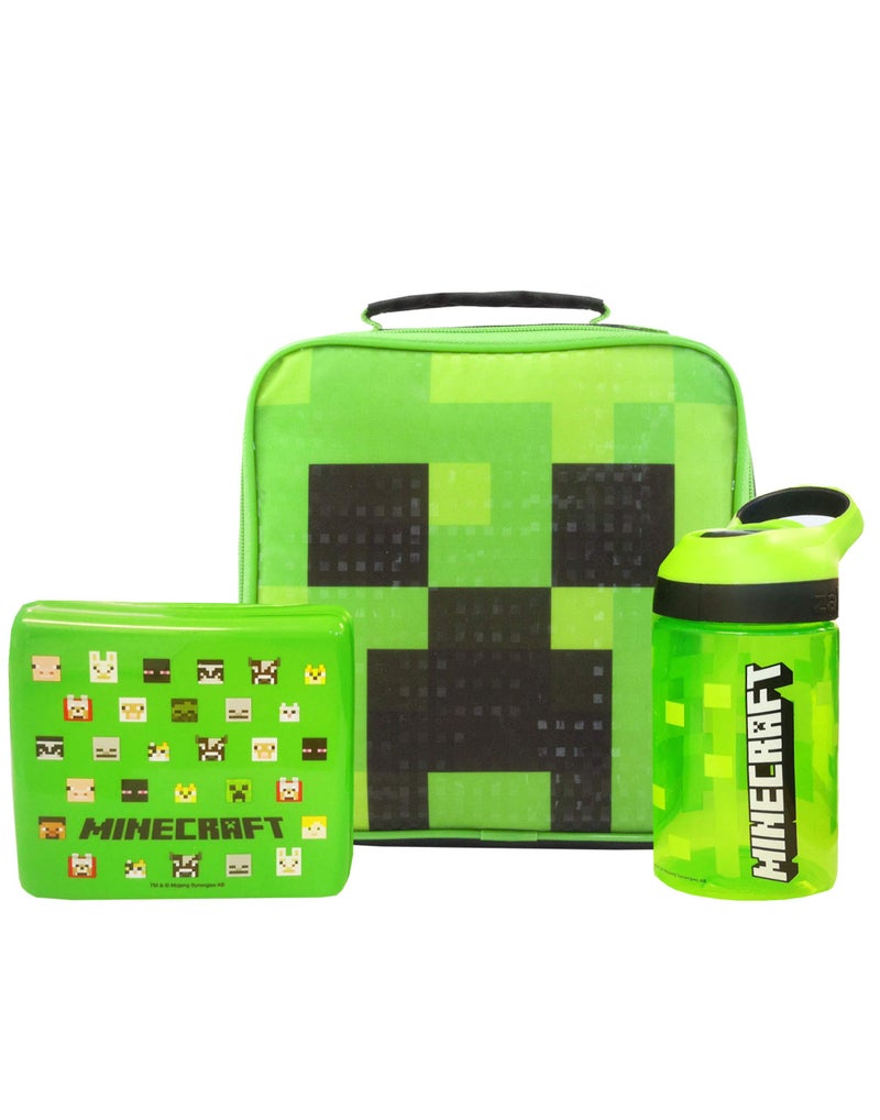 MINECRAFT علبة طعام ماين كرافت للأطفال الأولاد حقيبة طعام مدرسية مع زجاجة ماء ووعاء واحد مقاس - Image 2