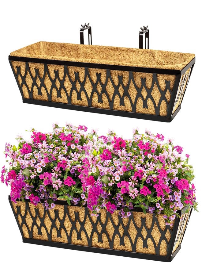 Karlliu 2 Pack 24 Inch Window Boxes Planters Railing Planter Box with Adjustable Brackets for Porch Fence Patio Balcony Hanging Flower Baskets with Coco Liners for Outdoor Garden Décor - Image 1